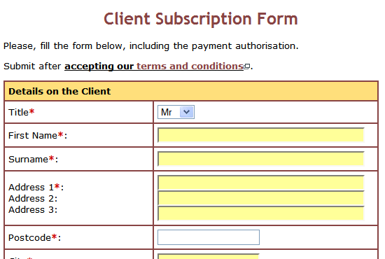 Client Subscription Form